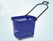 Durable Rolling Plastic Shopping Basket With Wheels OEM / ODM Available